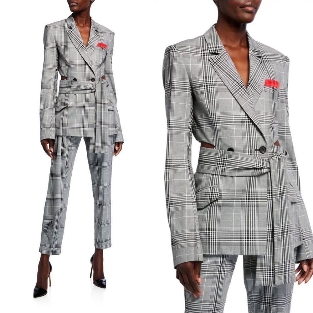 NWT HELLESSY Hellessy Hambro B/W Belted Midi Double-Breasted Blazer Jacket Sz 6